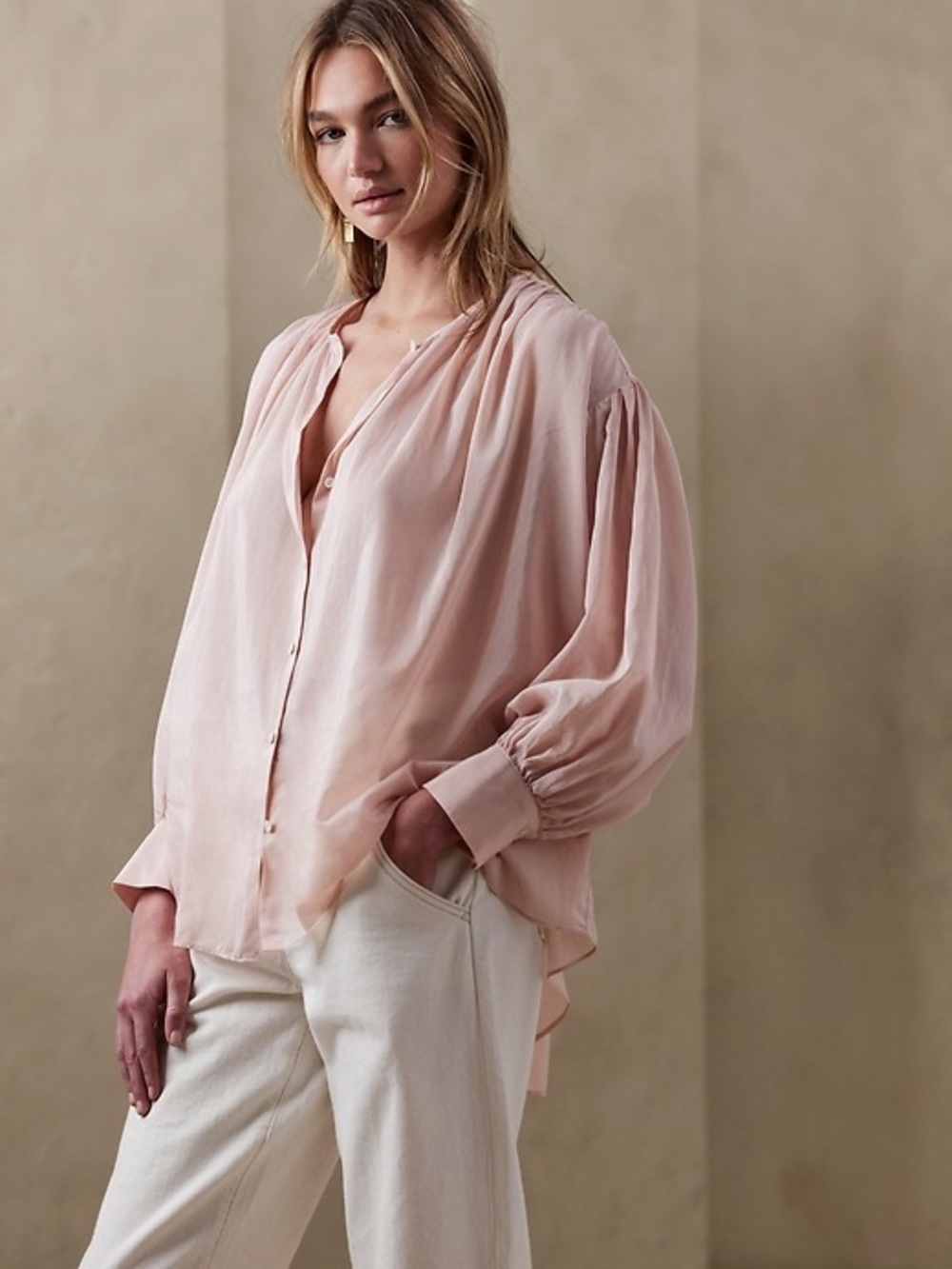 Banana Republic Oversized Cotton-Silk Button Up